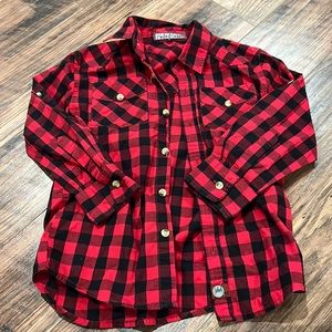 Boys 5, red black lumber jack, layering button up